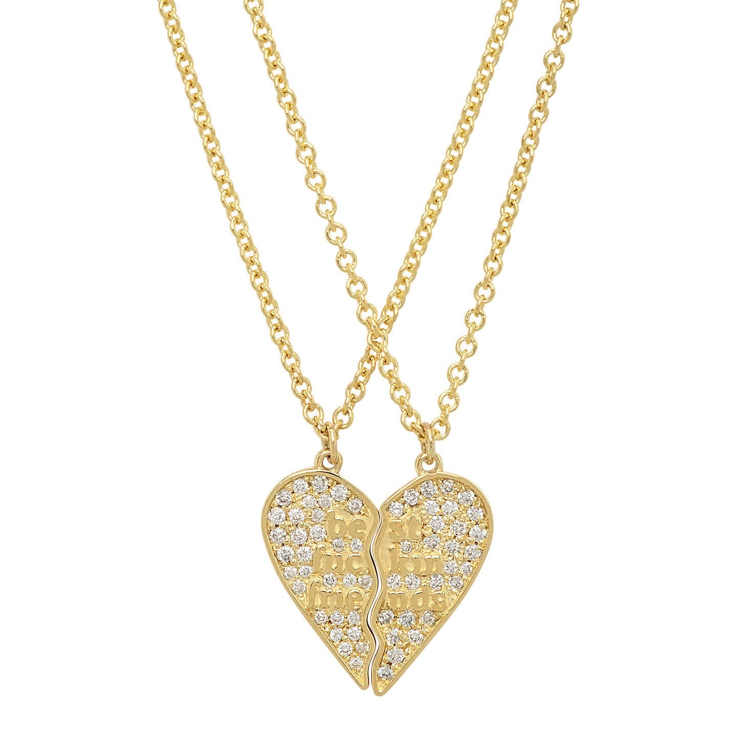 Mini Best Fuckin Friends (2 Piece) Heart Necklaces w/ Diamonds