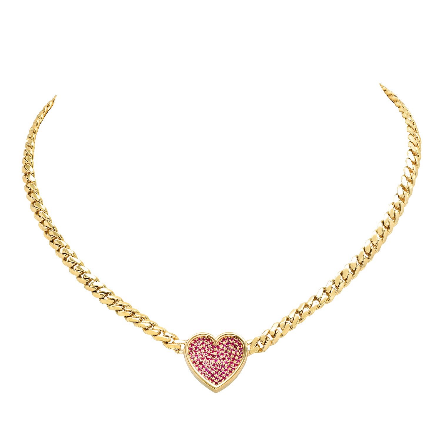 Ruby Heart Necklace on Thick Chain