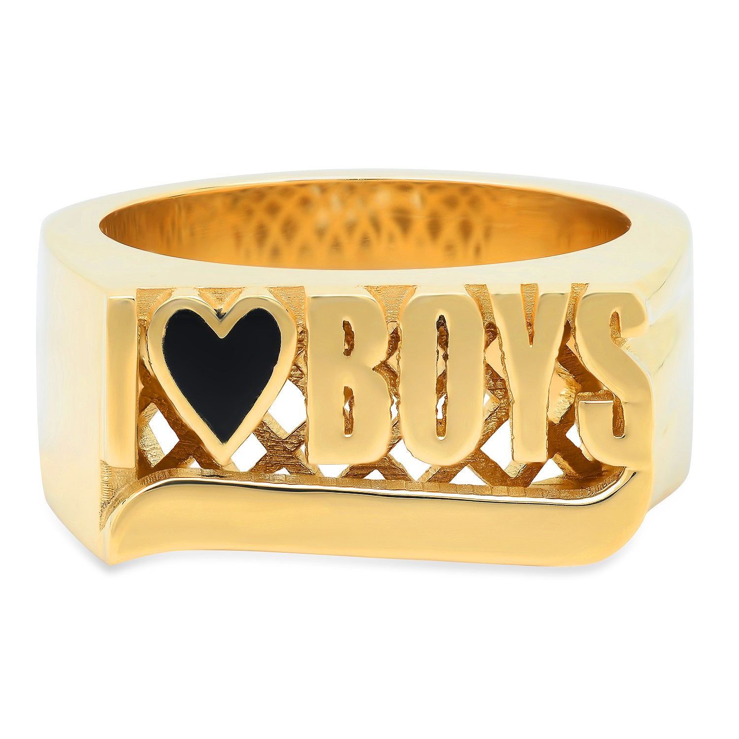 I HEART BOYS Ring with Black Enamel