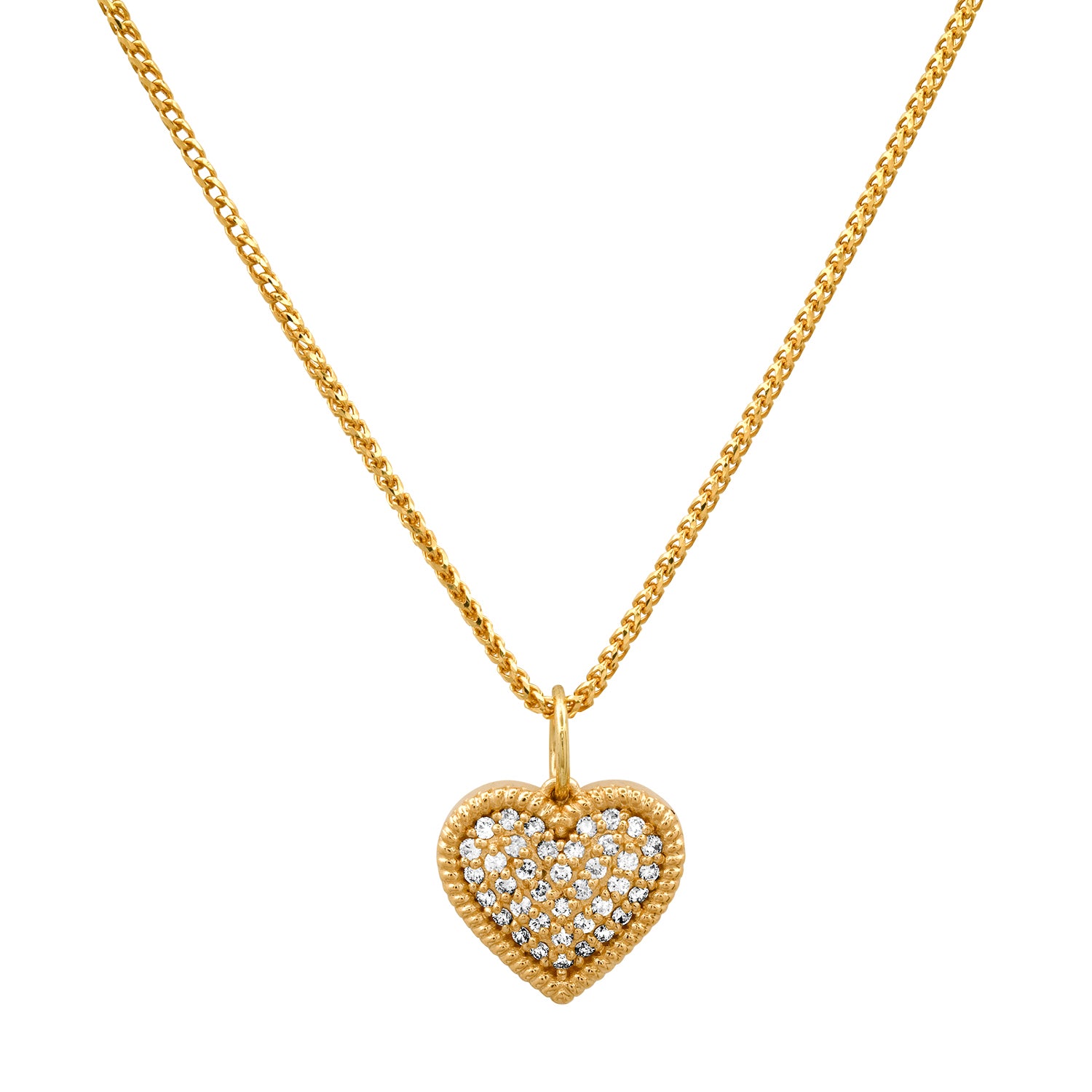 Mini Rope Trim Pave Heart Necklace