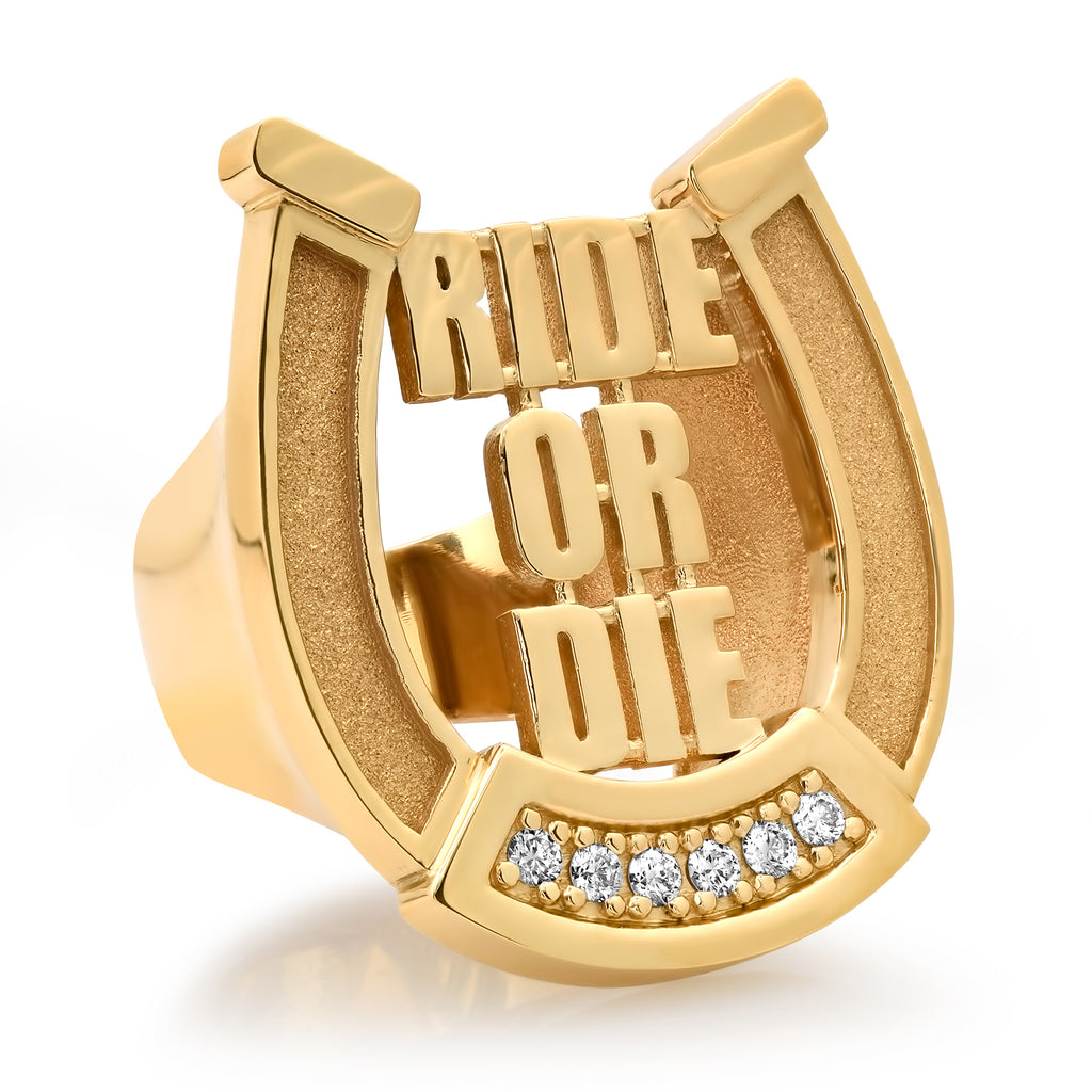 "RIDE OR DIE" XL HORSESHOE RING