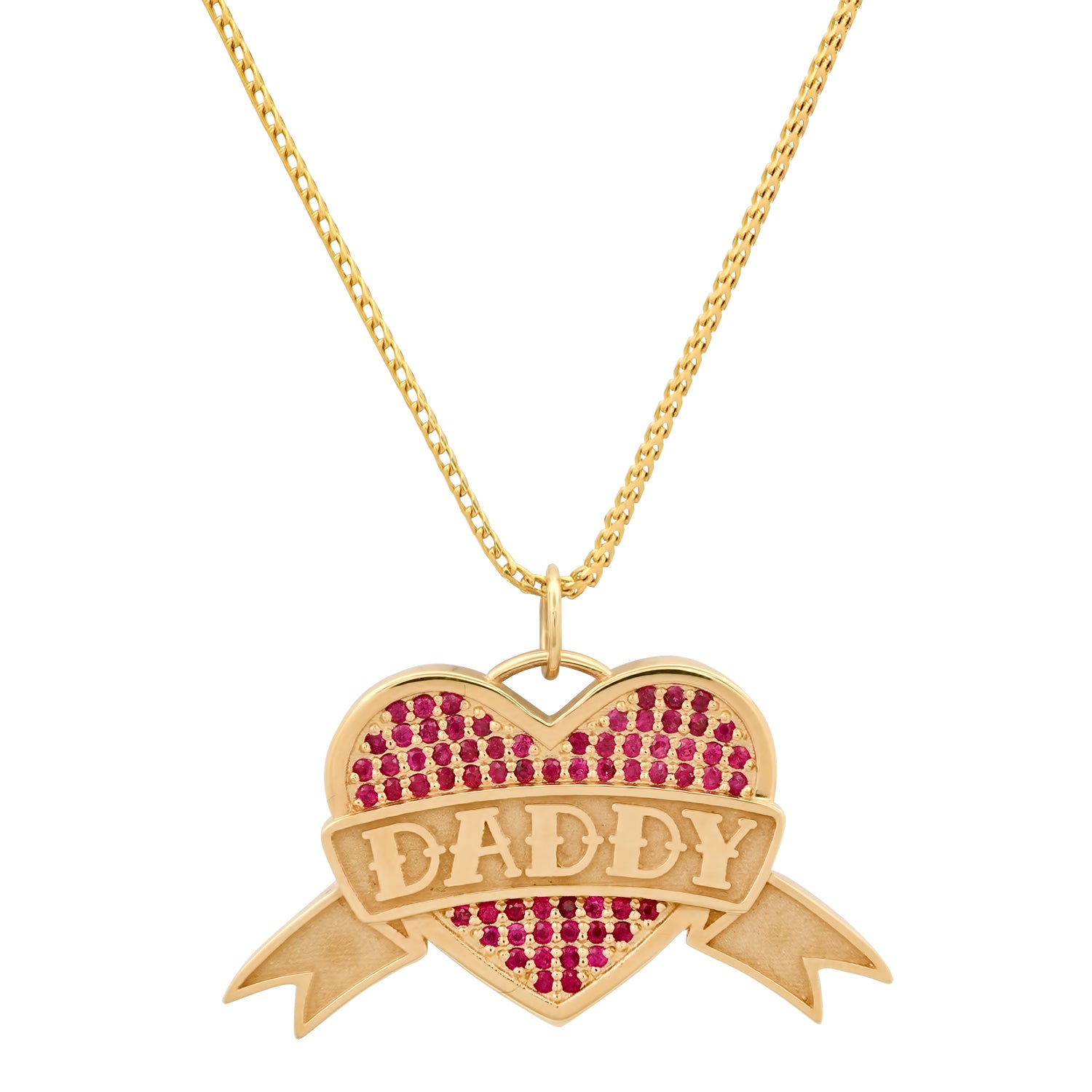 DADDY Tattoo Heart Necklace with Rubies