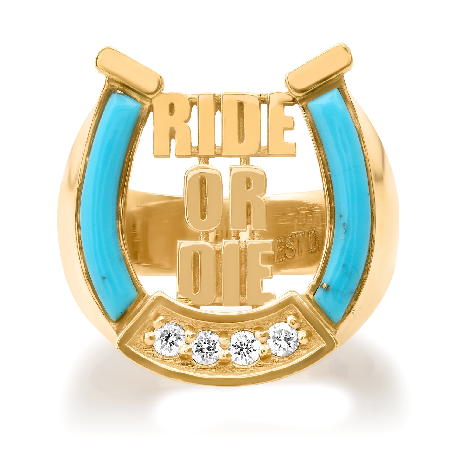 Ride or Die Horseshoe Ring with Diamonds and Inlay