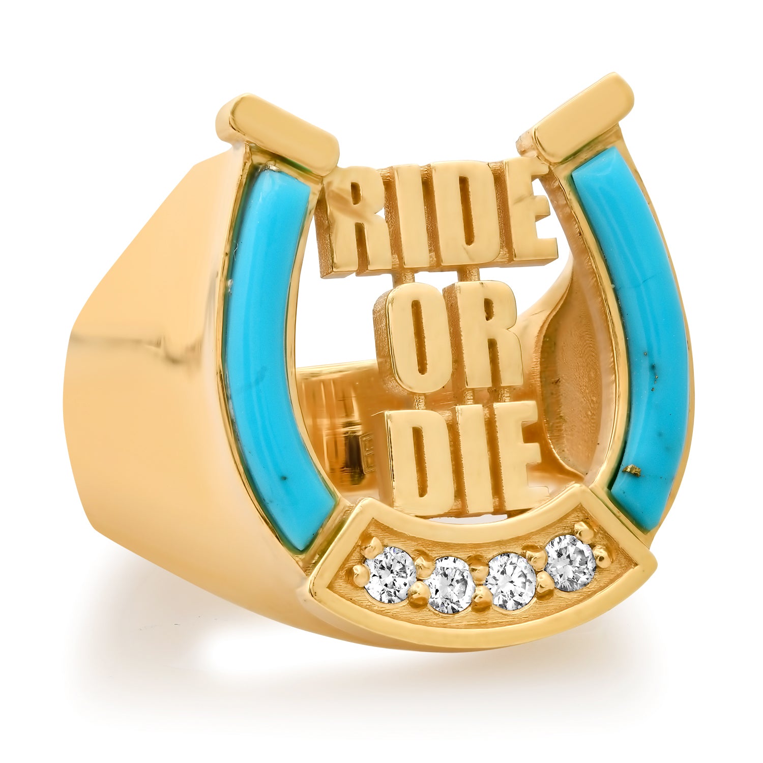 Ride or Die Horseshoe Ring with Diamonds and Inlay