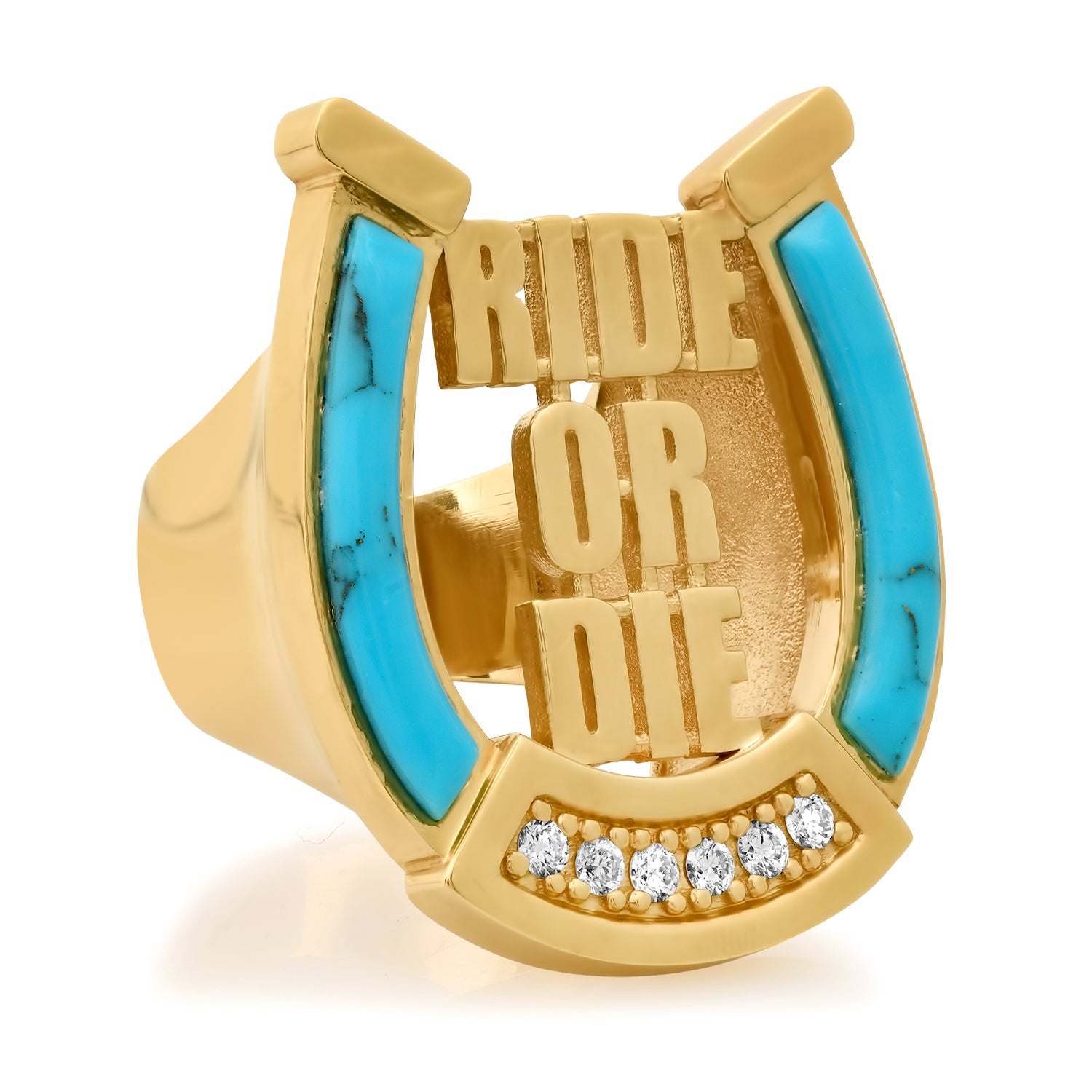 XL Ride or Die Horseshoe Ring with Diamonds and Inlay