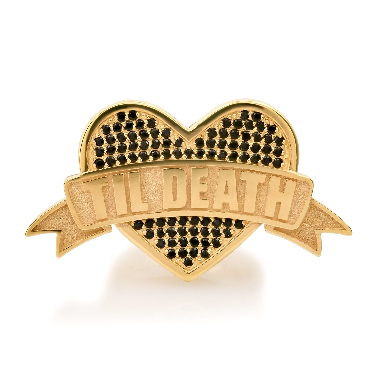 TIL DEATH Tattoo Heart Ring with Black Diamonds