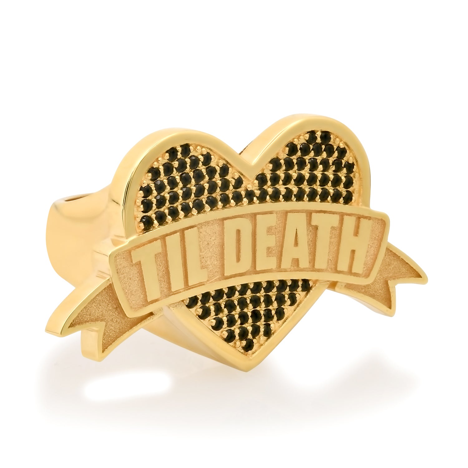 TIL DEATH Tattoo Heart Ring with Black Diamonds