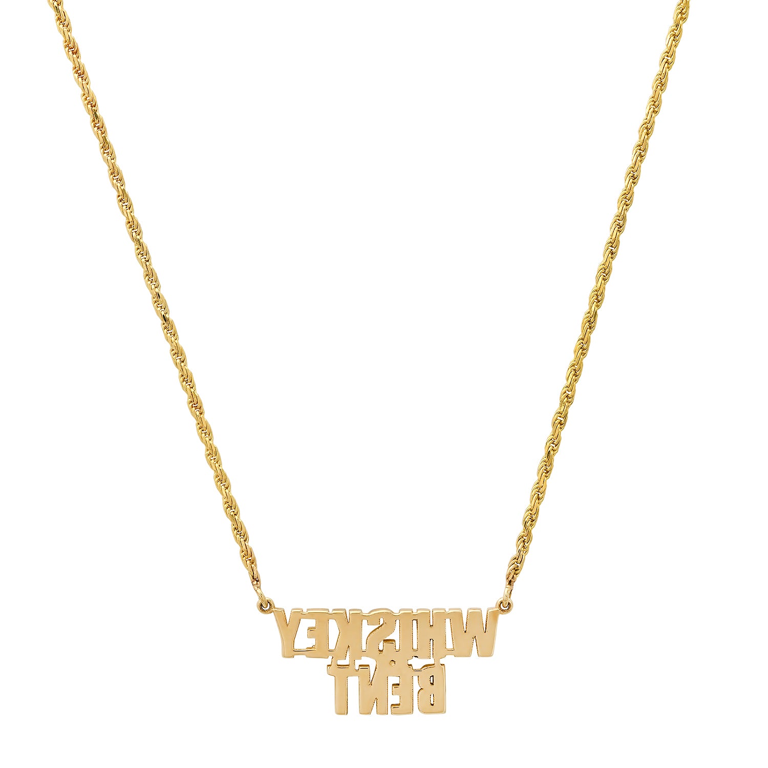 WHISKEY BENT Word Necklace on Rope Chain