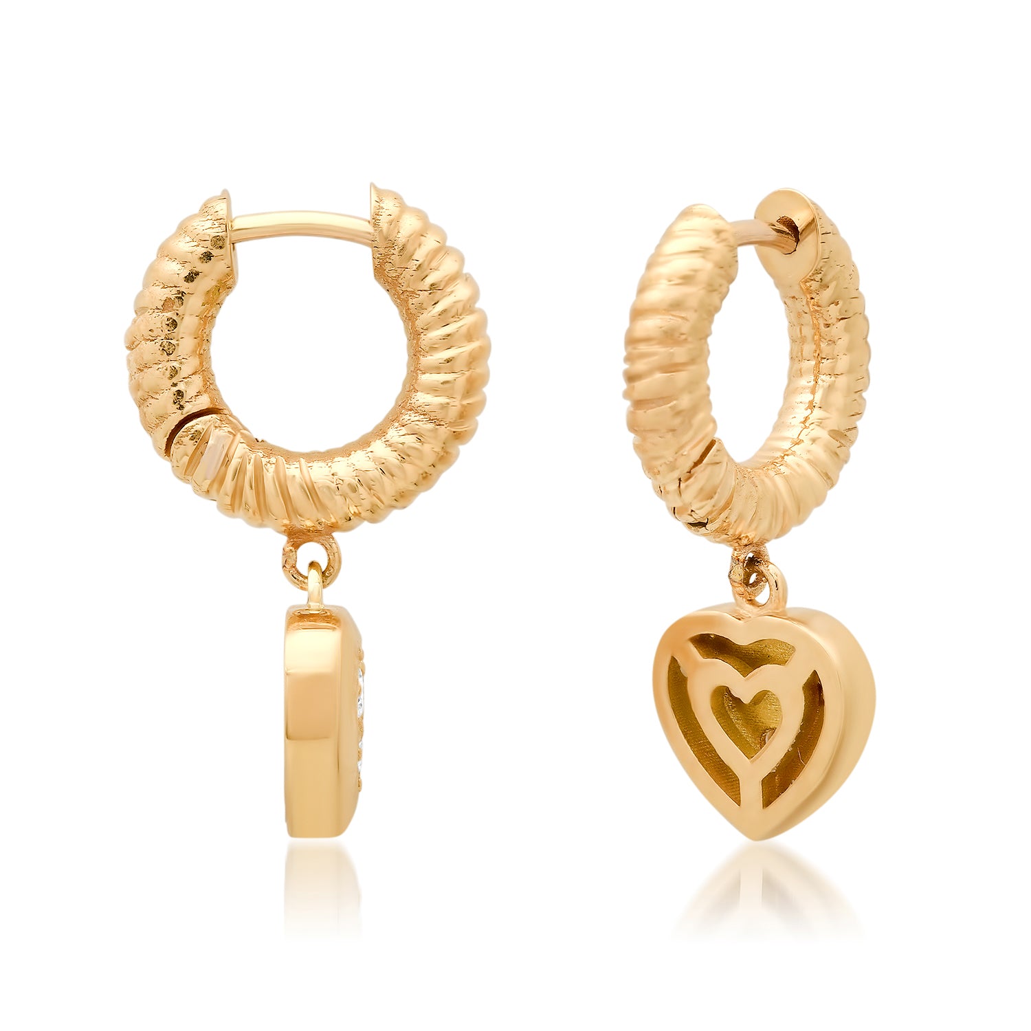 ROPE HEART HUGGIES EARRINGS WITH DIAMONDS