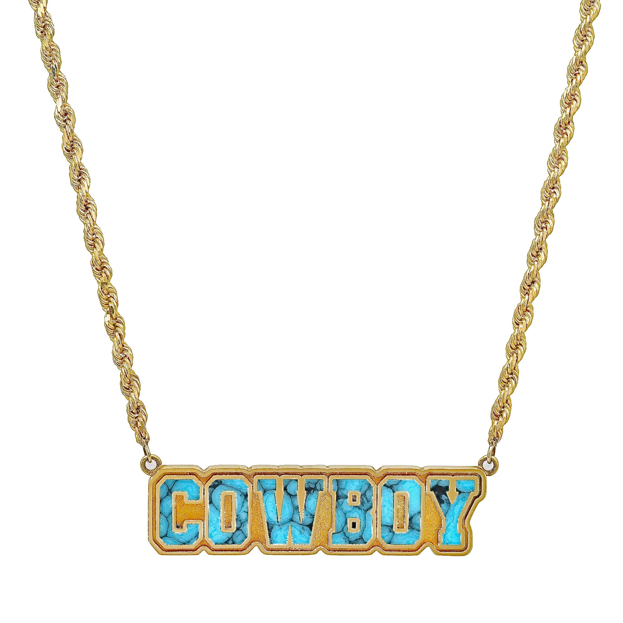 "COWBOY" JERSEY NAMEPLATE NECKLACE