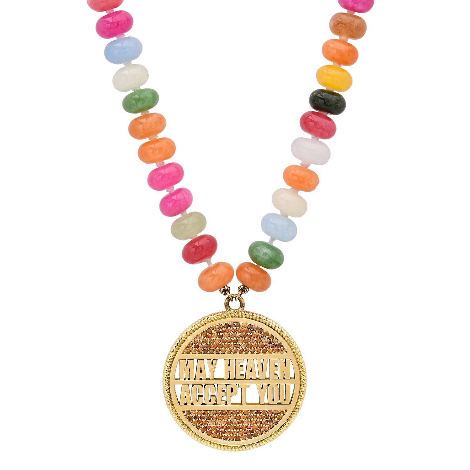 18K PAVE MAY HEAVEN ACCEPT YOU CIRCLE ROPE NECKLACE WITH ORANGE SAPHIRES