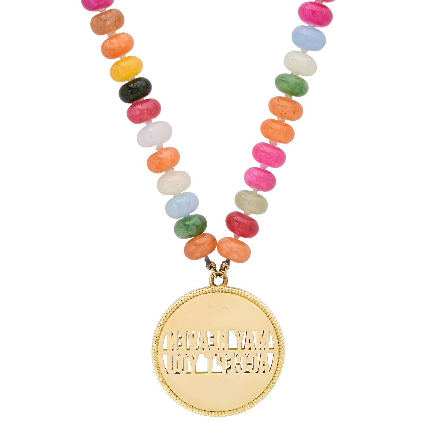 18K PAVE MAY HEAVEN ACCEPT YOU CIRCLE ROPE NECKLACE WITH ORANGE SAPHIRES