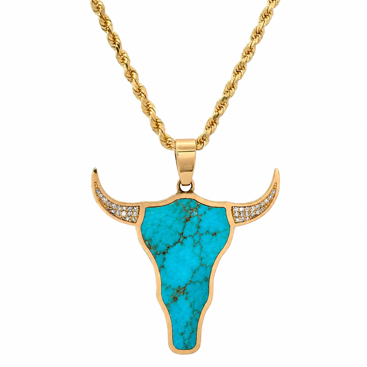 XL BULL HEAD NECKLACE WITH DIAMOND HORNS