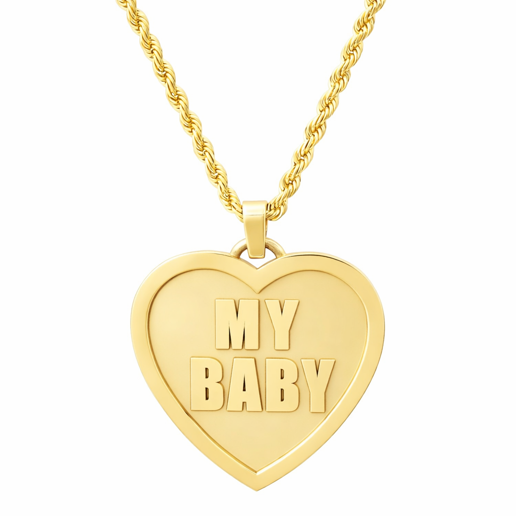 My Baby Solid Gold Oversized Heart Necklace