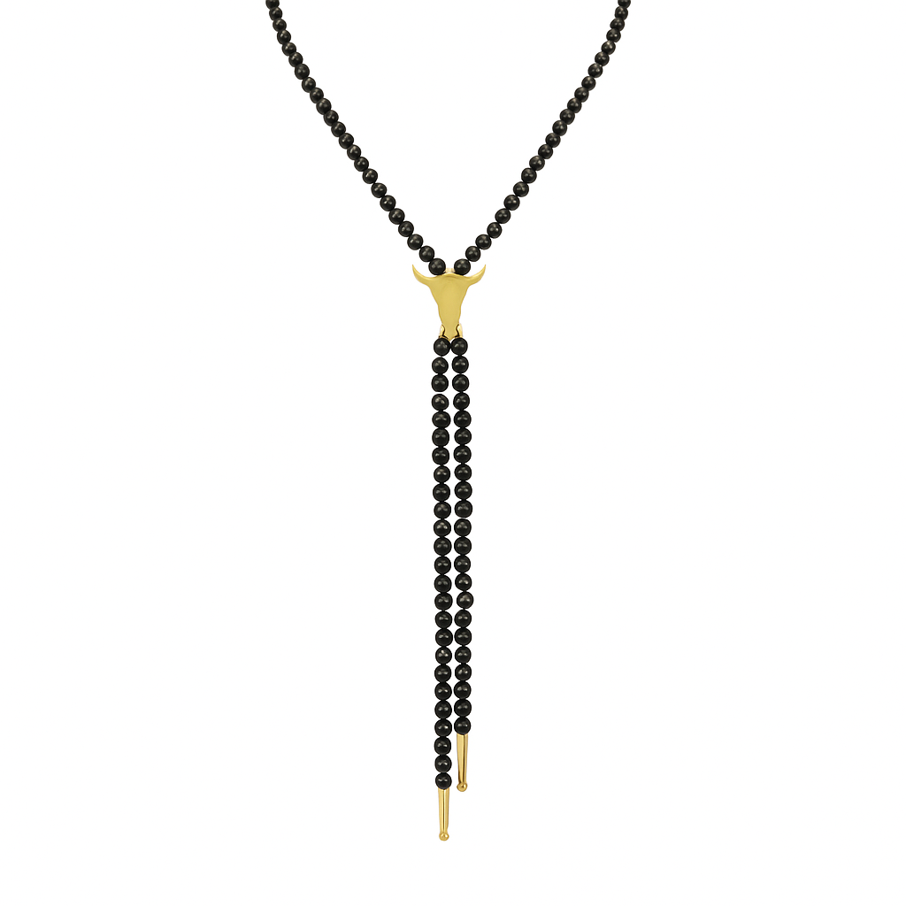 Pearl Bull Head Bolo Necklace