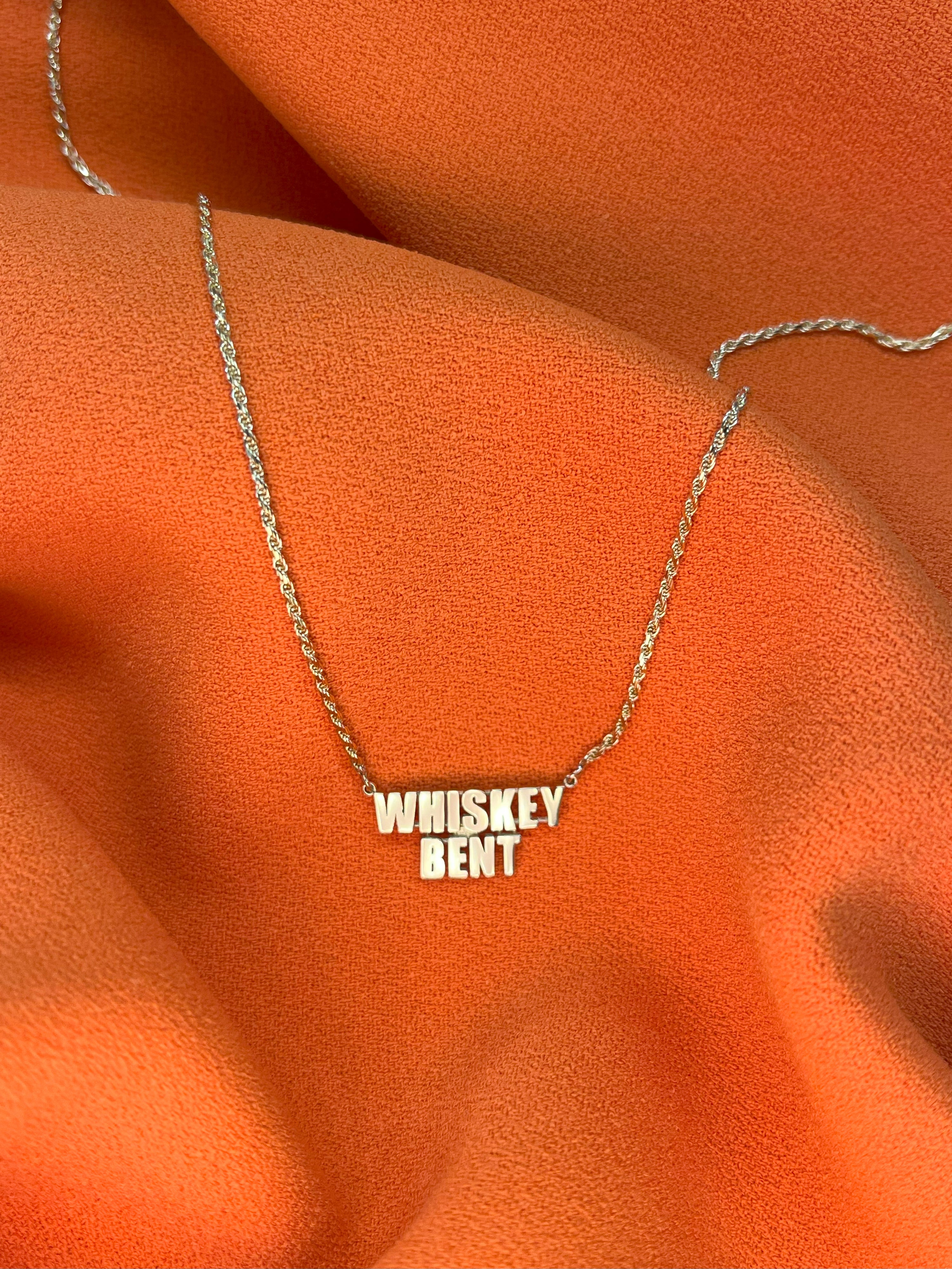 WHISKEY BENT Word Necklace on Rope Chain