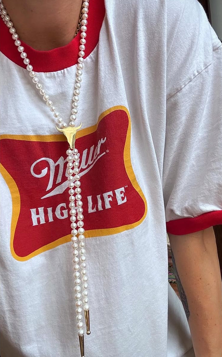 Pearl Bull Head Bolo Necklace