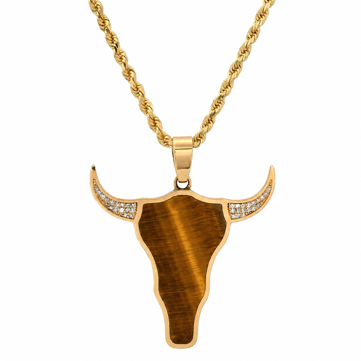 XL BULL HEAD NECKLACE WITH DIAMOND HORNS