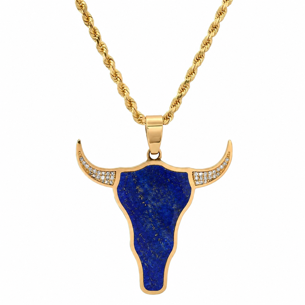 XL BULL HEAD NECKLACE WITH DIAMOND HORNS