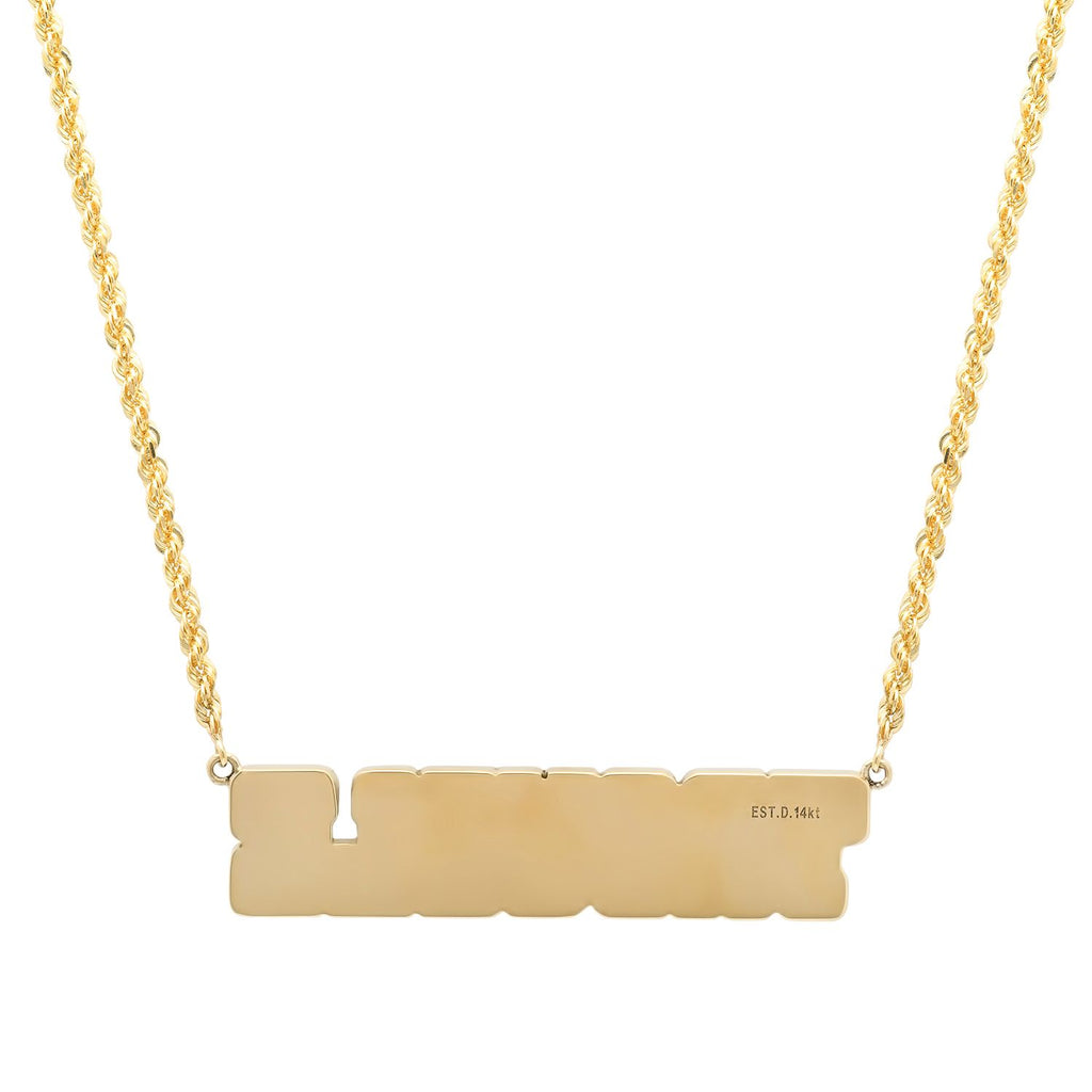 "TROUBLE" JERSEY NAMEPLATE NECKLACE