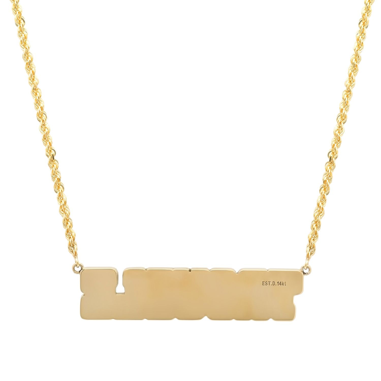 "TROUBLE" JERSEY NAMEPLATE NECKLACE