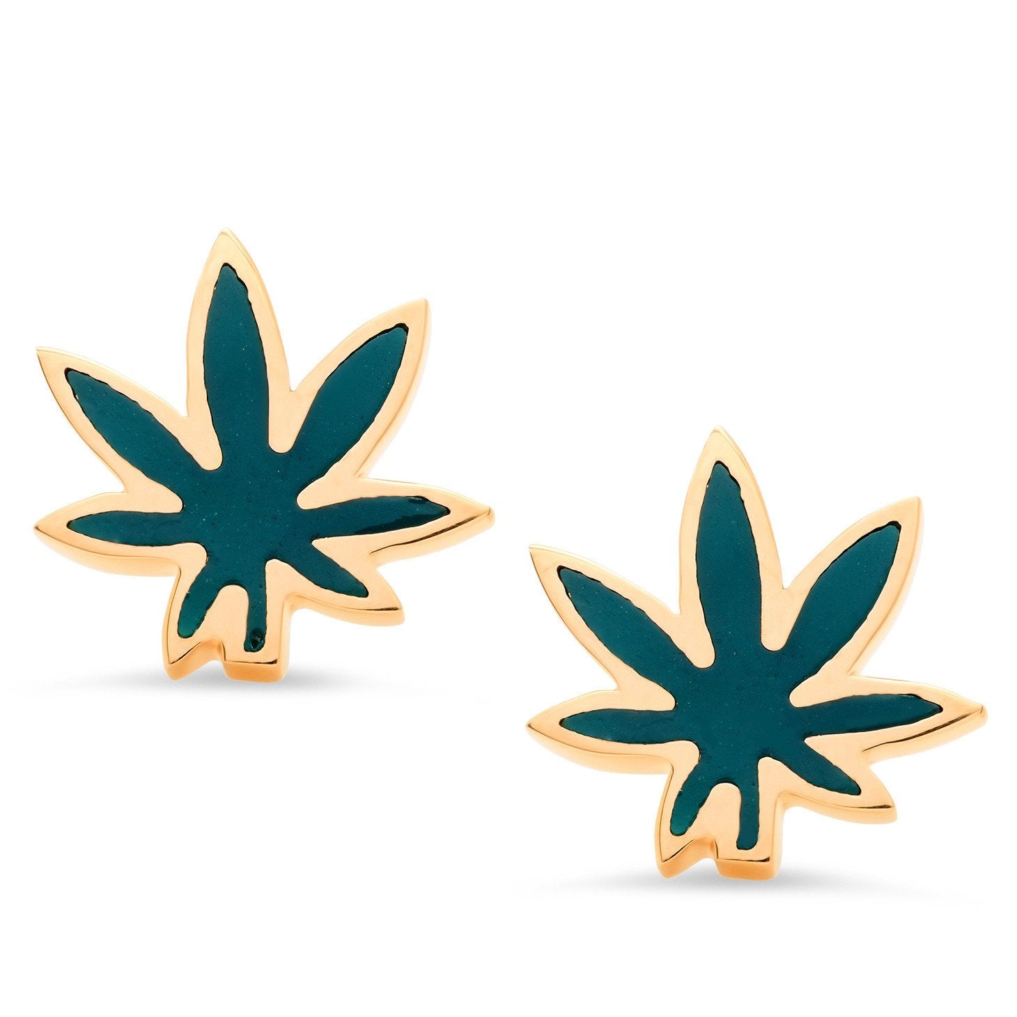 Cannabis Leaf Stud Earrings, Enamel