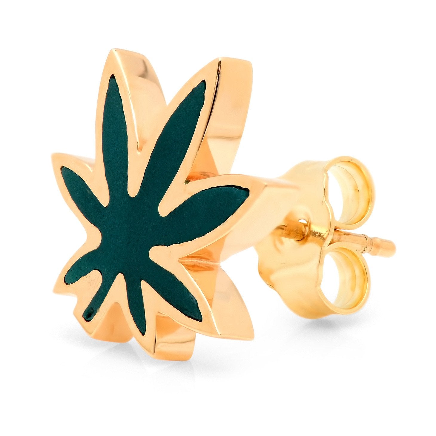 Cannabis Leaf Stud Earrings, Enamel