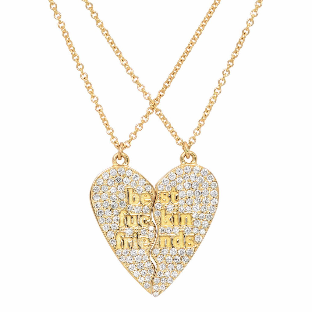 BEST FUCKIN FRIENDS HEART NECKLACES WITH DIAMONDS