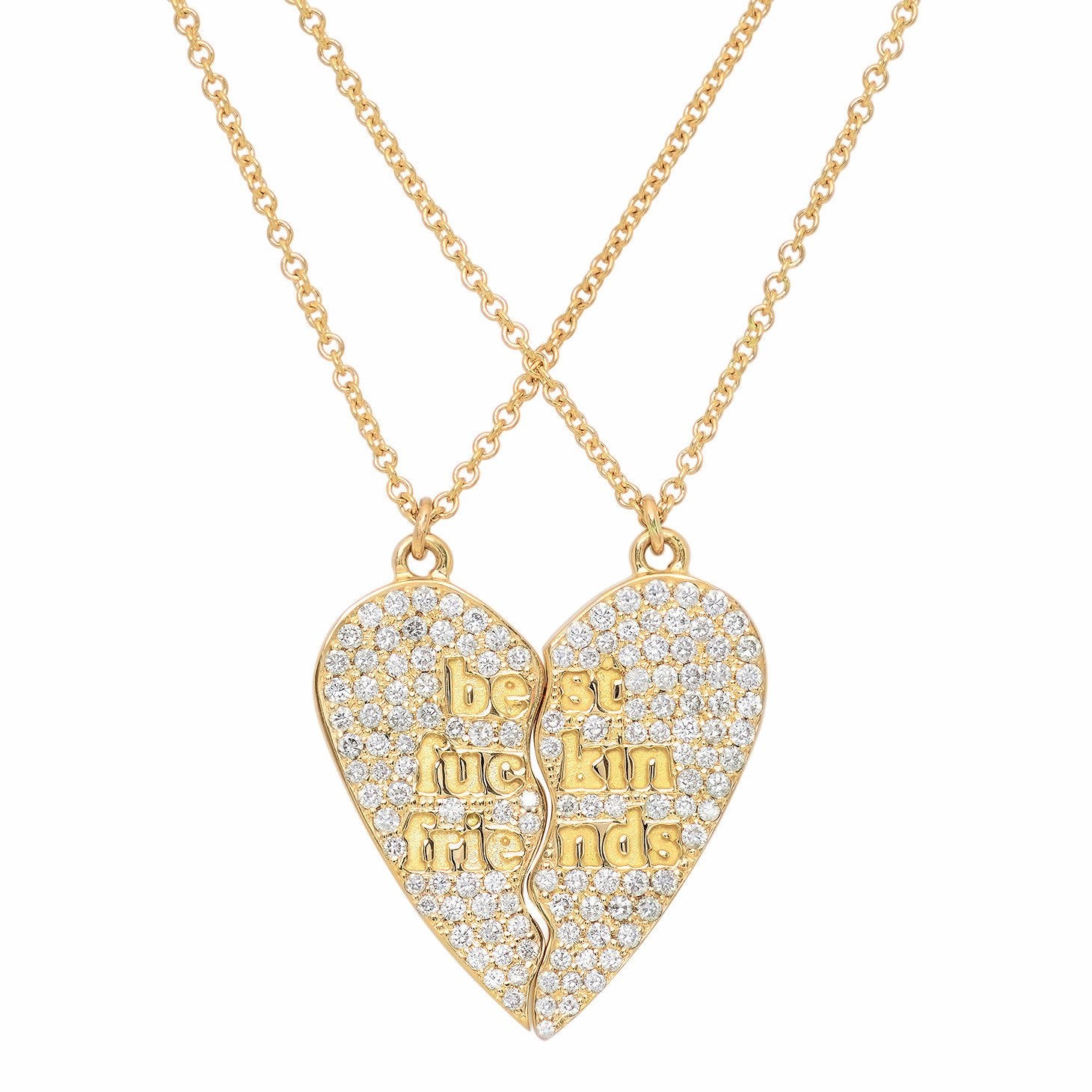 BEST FUCKIN FRIENDS HEART NECKLACES WITH DIAMONDS