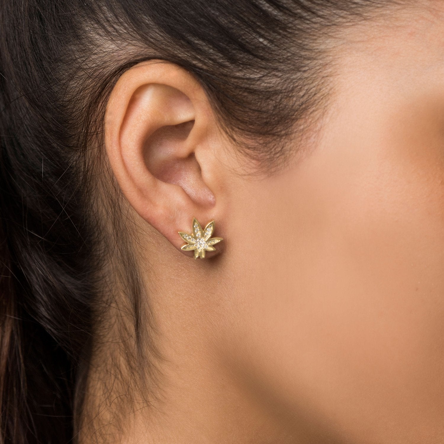 Cannabis Stud Earrings w/ Diamonds