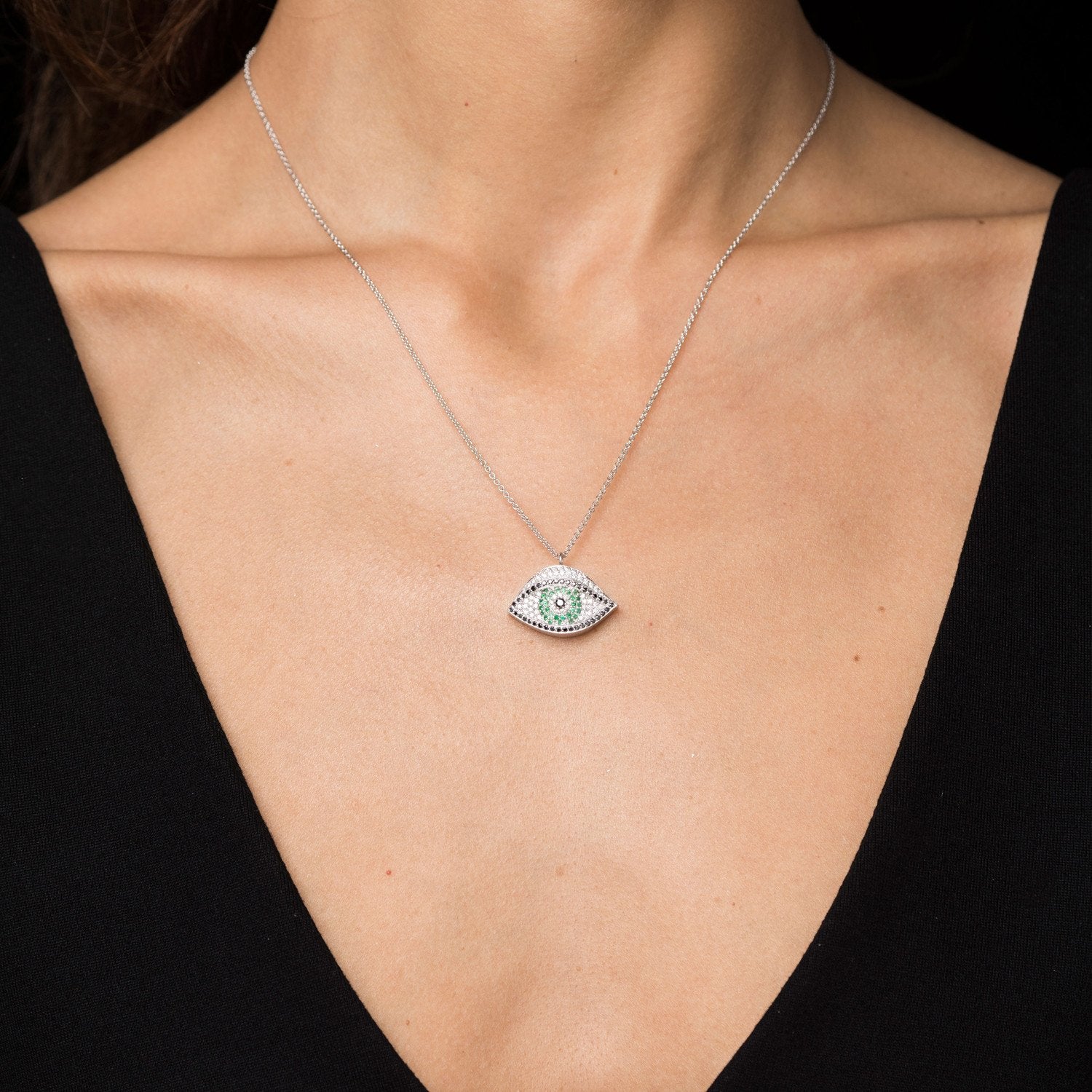 Evil Eye Pendant Necklace w/ Diamonds and Precious Gemstones