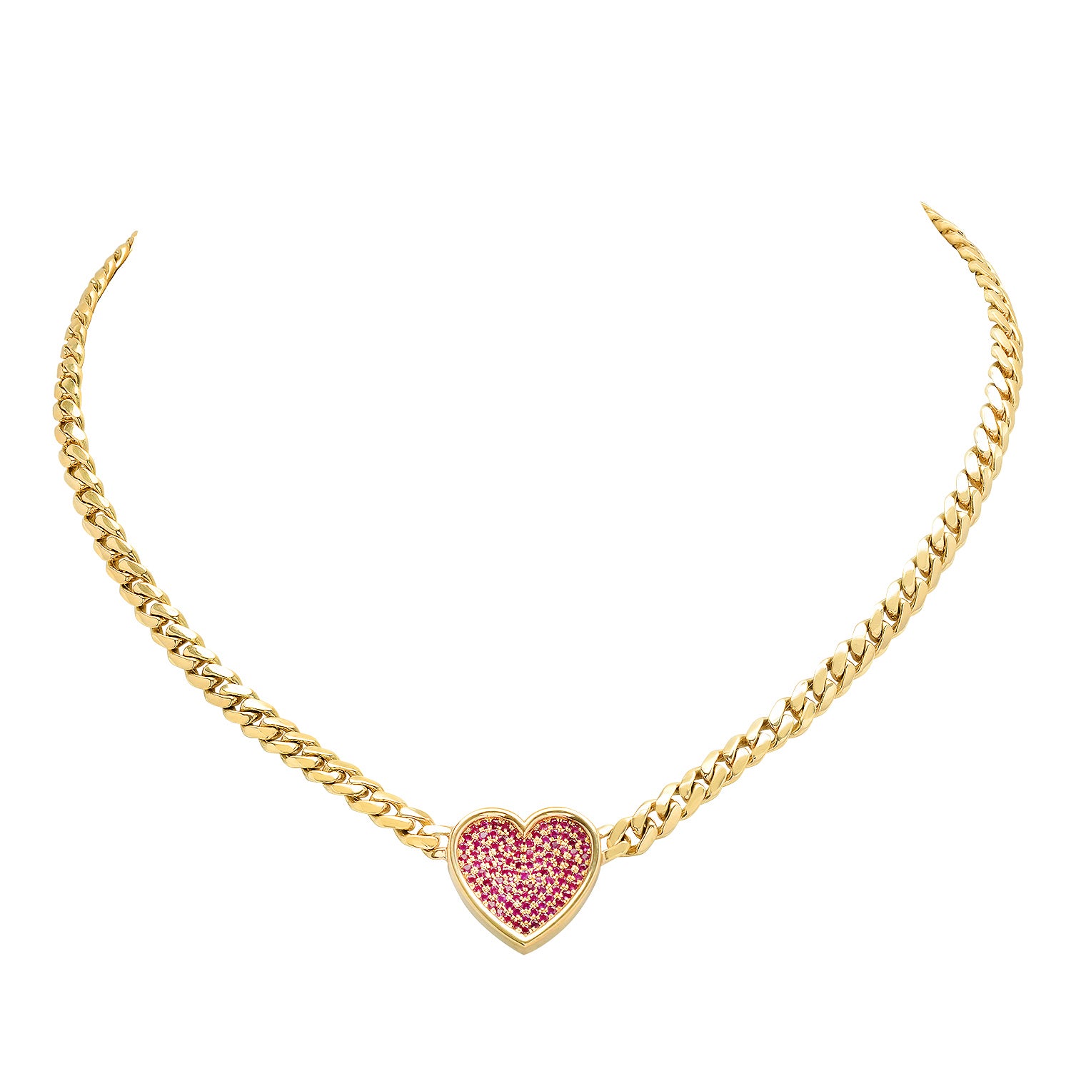 RUBY HEART CUBAN CHAIN