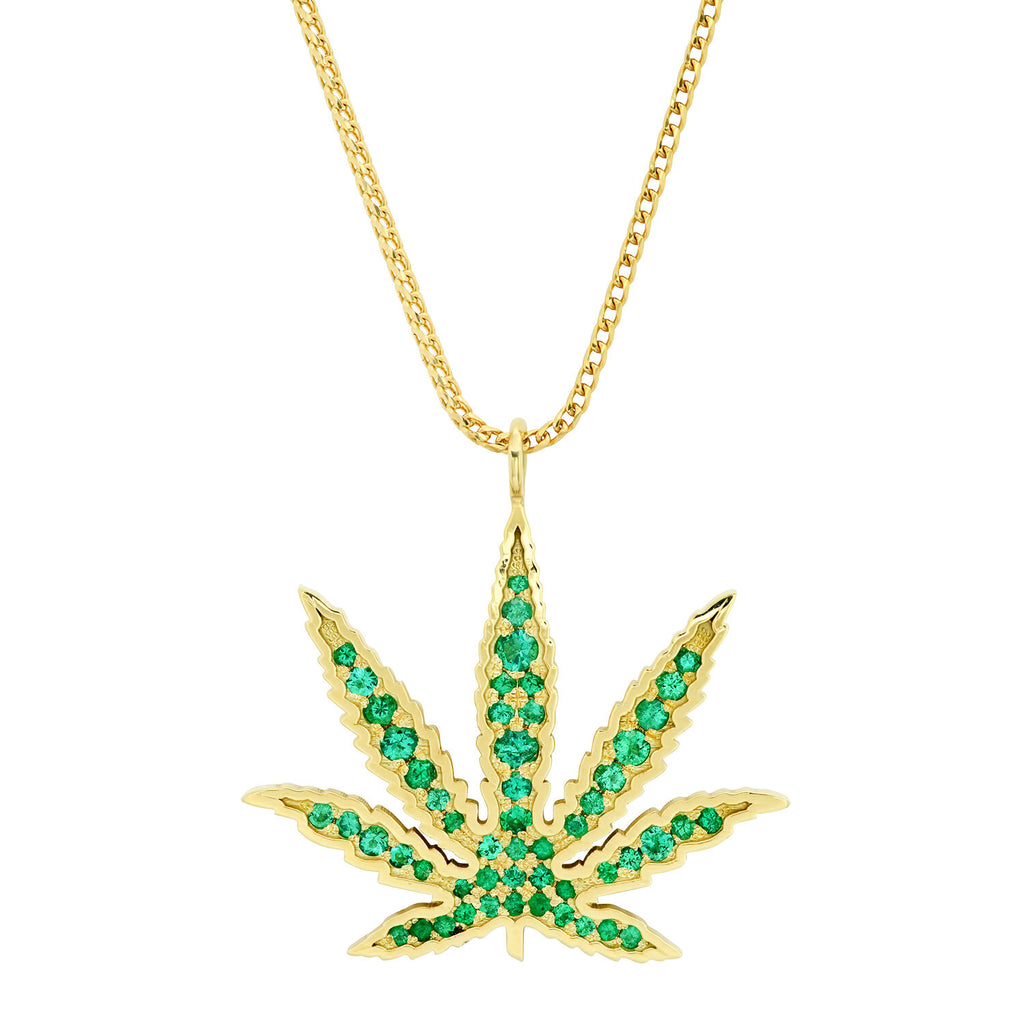 CANNABIS LEAF EMERALD NECKLACE