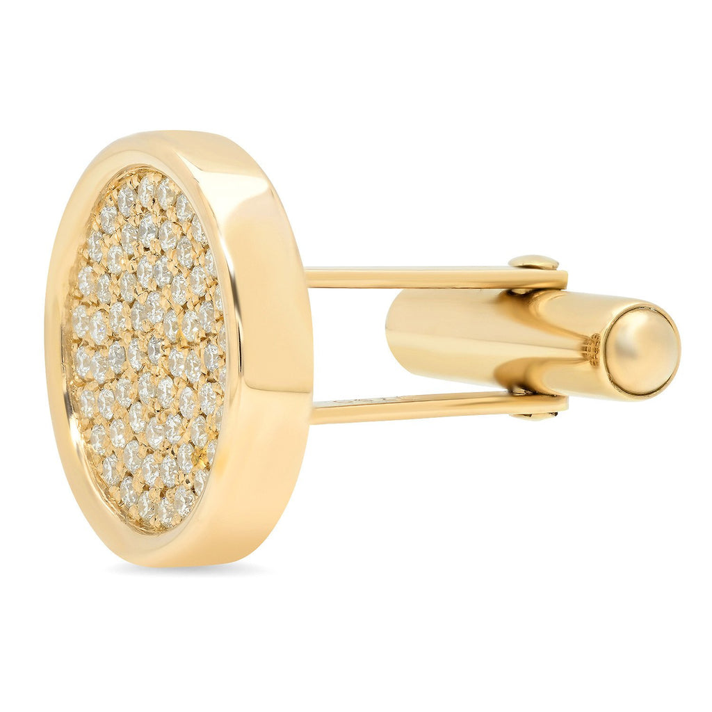 Circle Surface Cuff Links w/ White Diamonds