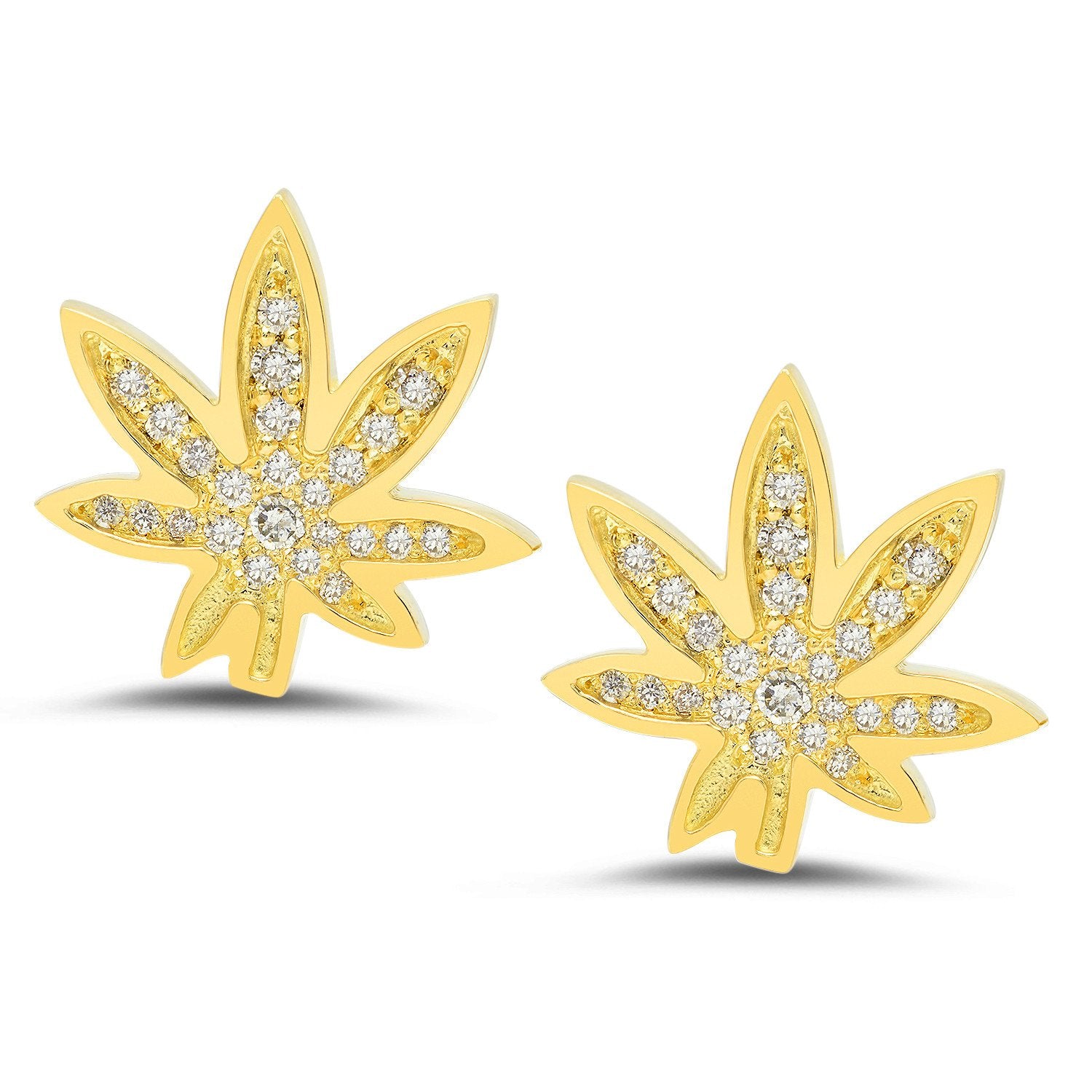 Cannabis Stud Earrings w/ Diamonds