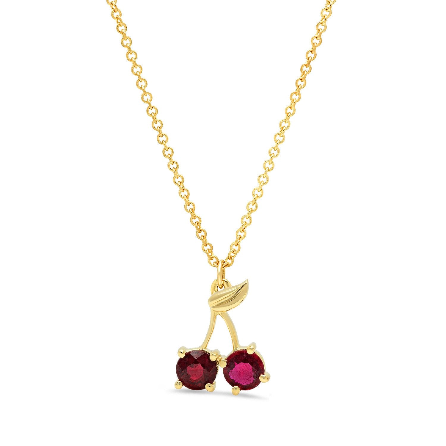Cherry Charm Necklace W/ Rubies
