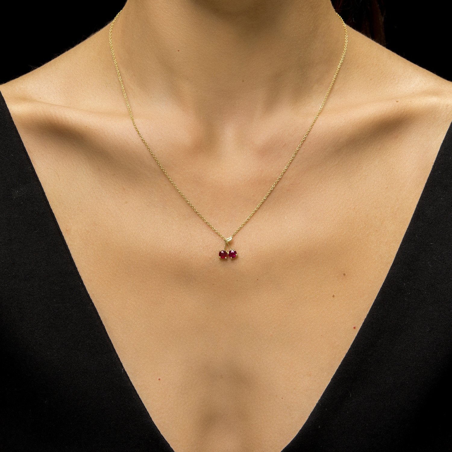 Cherry Charm Necklace W/ Rubies