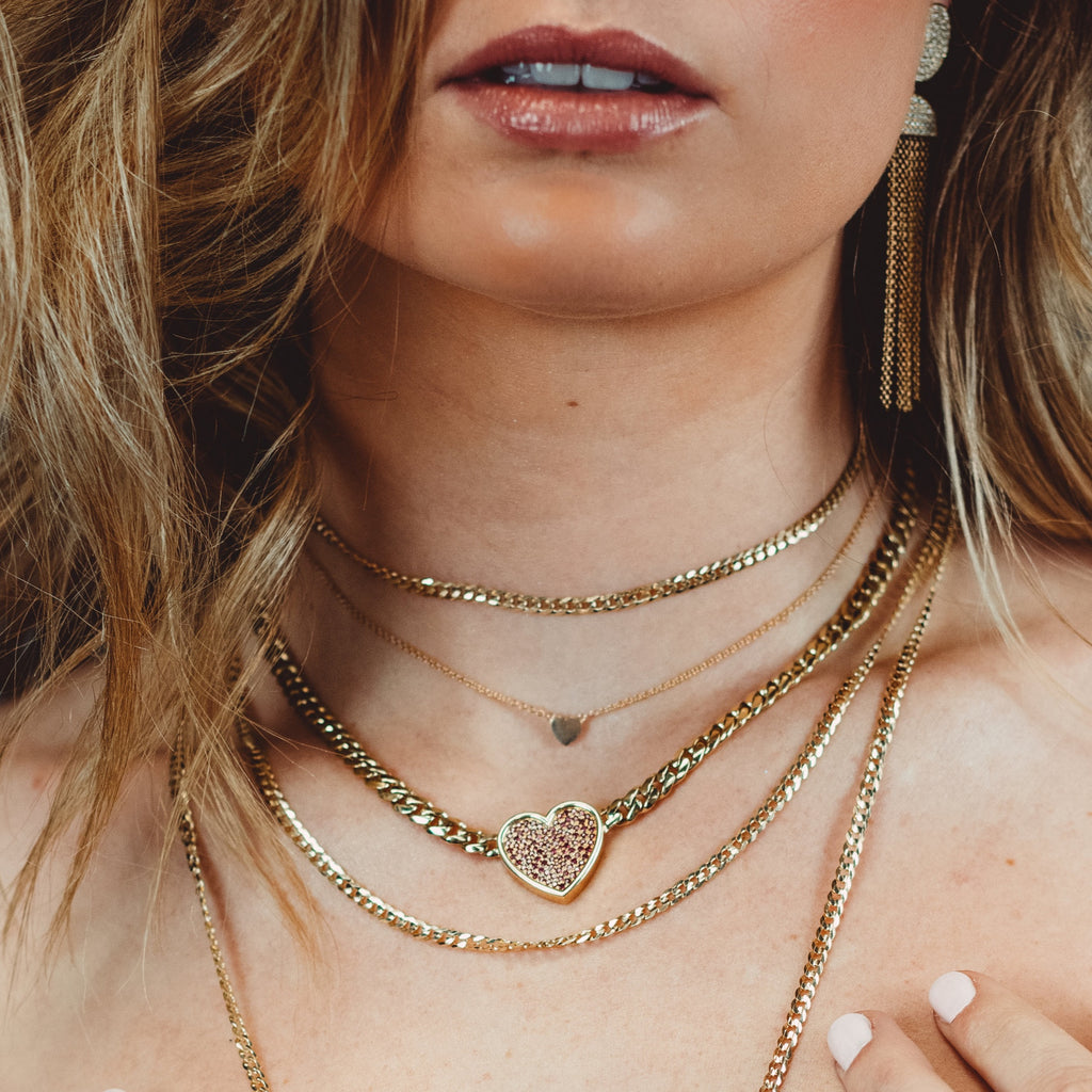 RUBY HEART CUBAN CHAIN