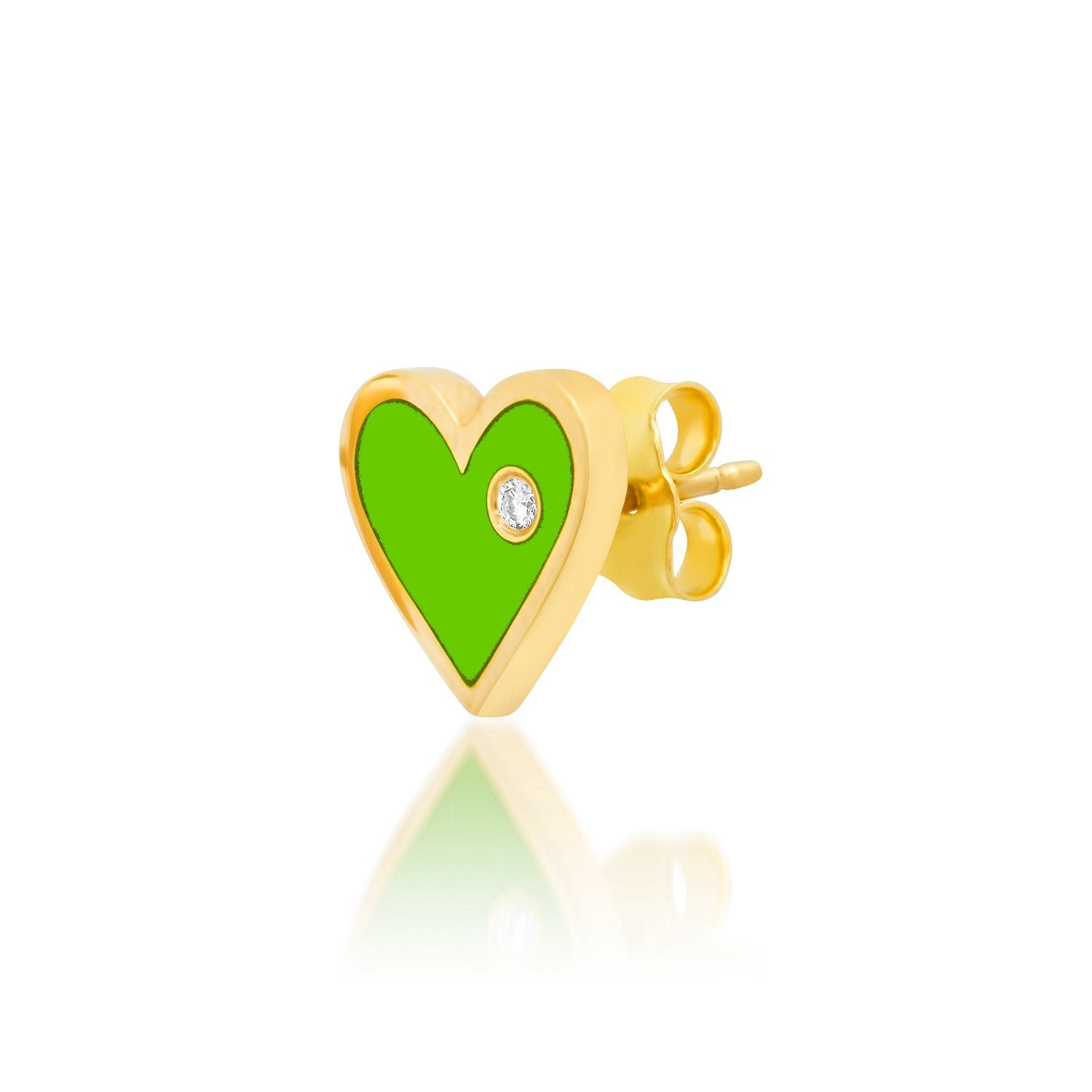 Green Enamel Diamond Heart Studs